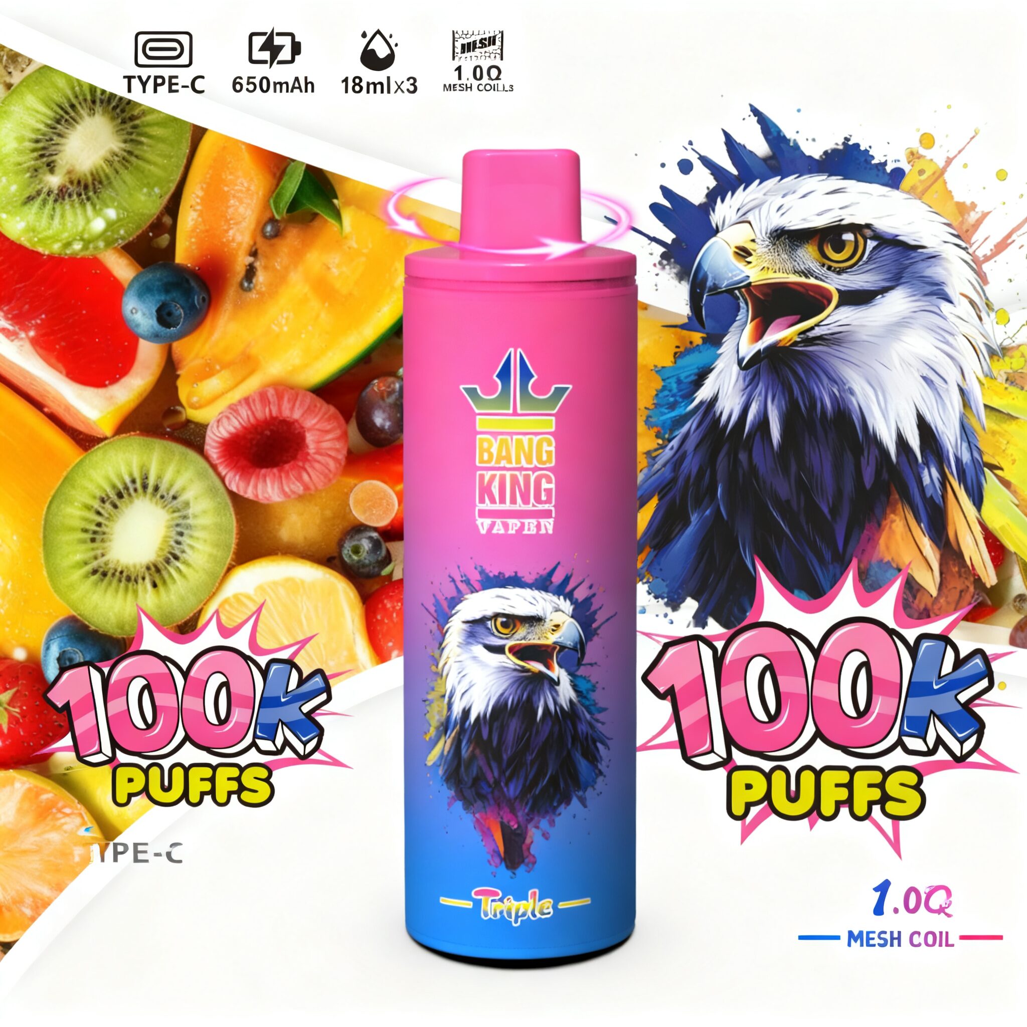 Bang King Triple 100000 100K Puffs 3 in 1 Flavors Original Rechargeable Disposable Vape - Image 11