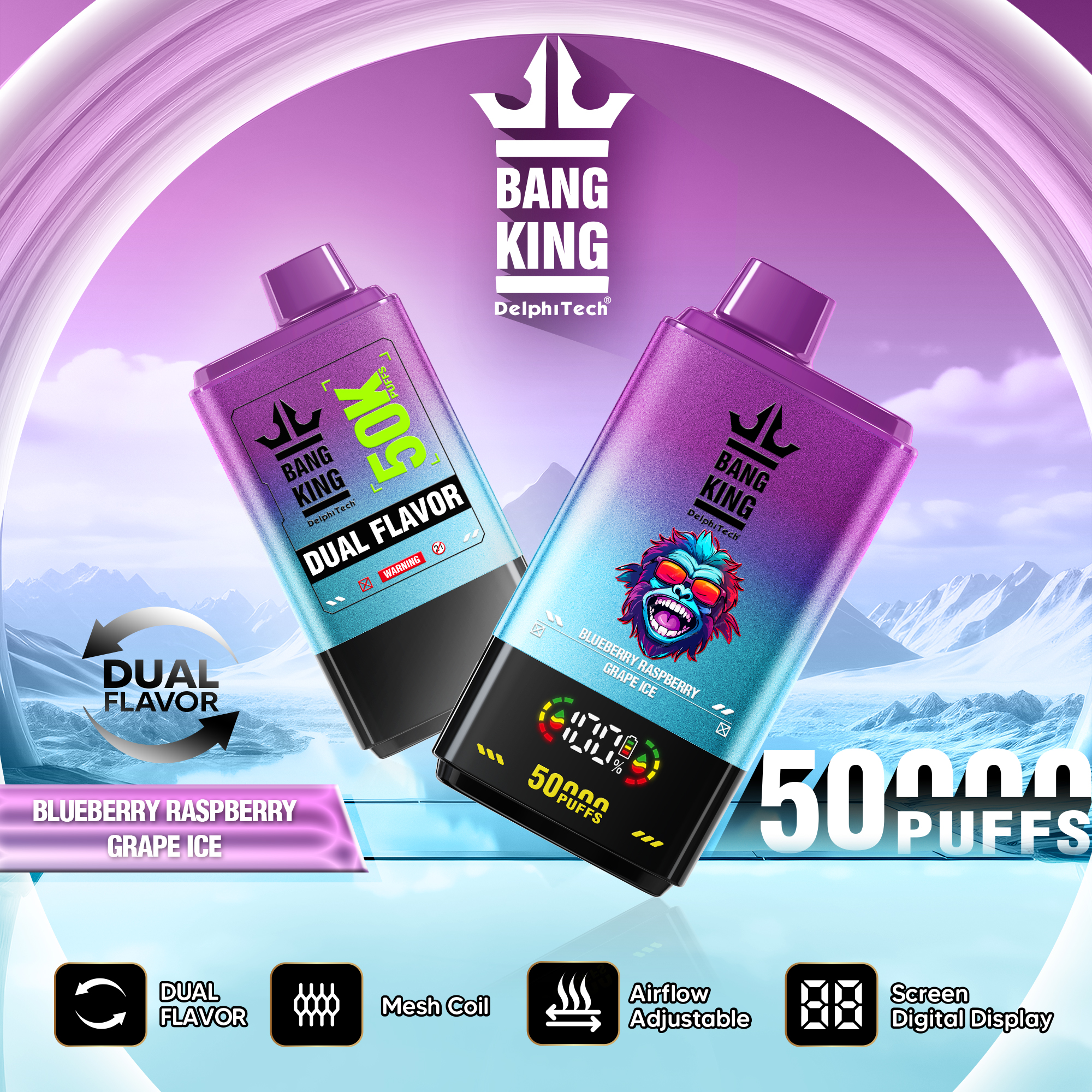 Bang King 50000 50k Puffs 2% 3% 5% Nicotine Double Taste LCD Display Disposable Vape - Image 23