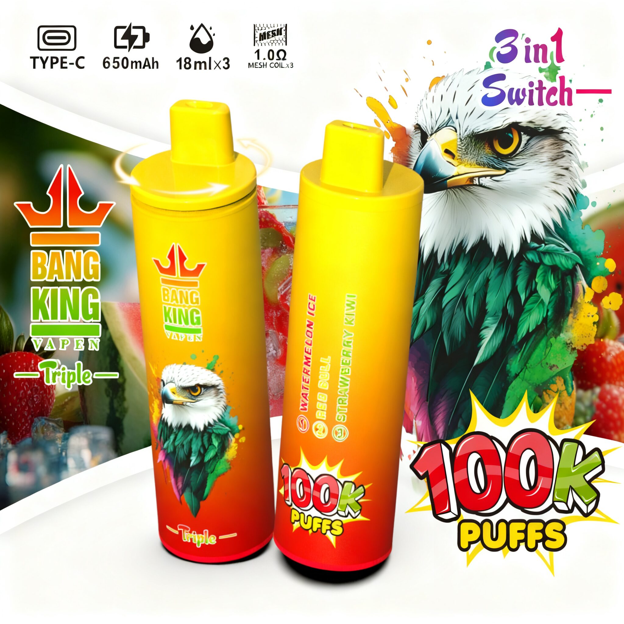 Bang King Triple 100000 100K Puffs 3 in 1 Flavors Original Rechargeable Disposable Vape - Image 19