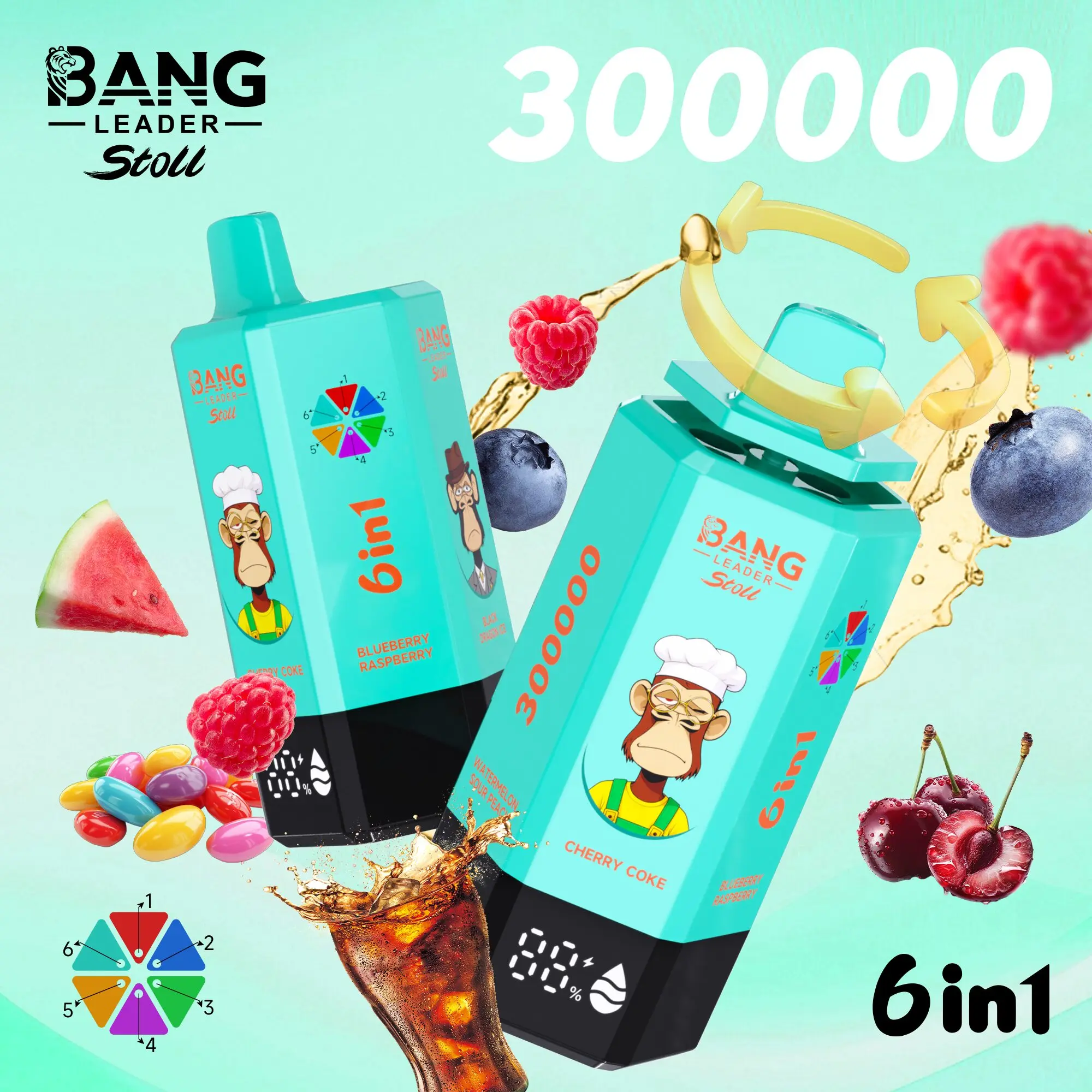 Bang Leader 300K 300000 Puffs 6-in-1 Flavors Rechargeable LED Display Disposable Vape - Image 26