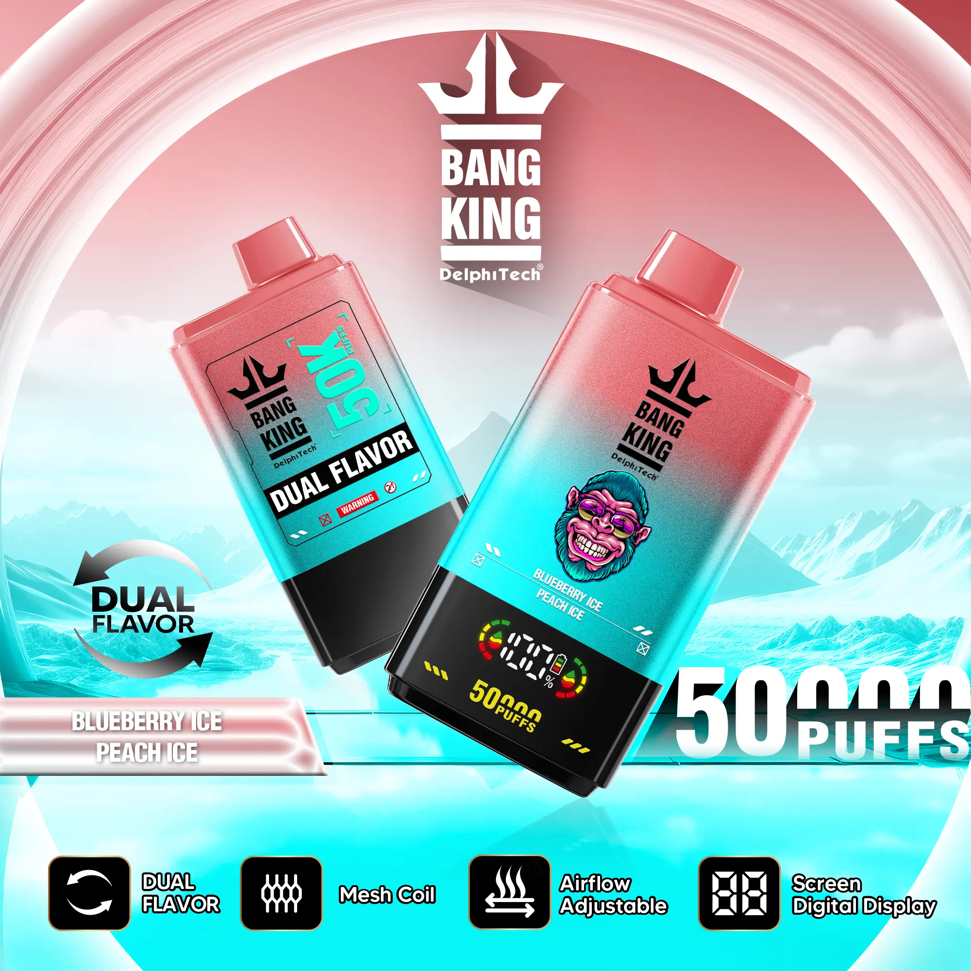 Bang King 50000 50k Puffs 2% 3% 5% Nicotine Double Taste LCD Display Disposable Vape - Image 28