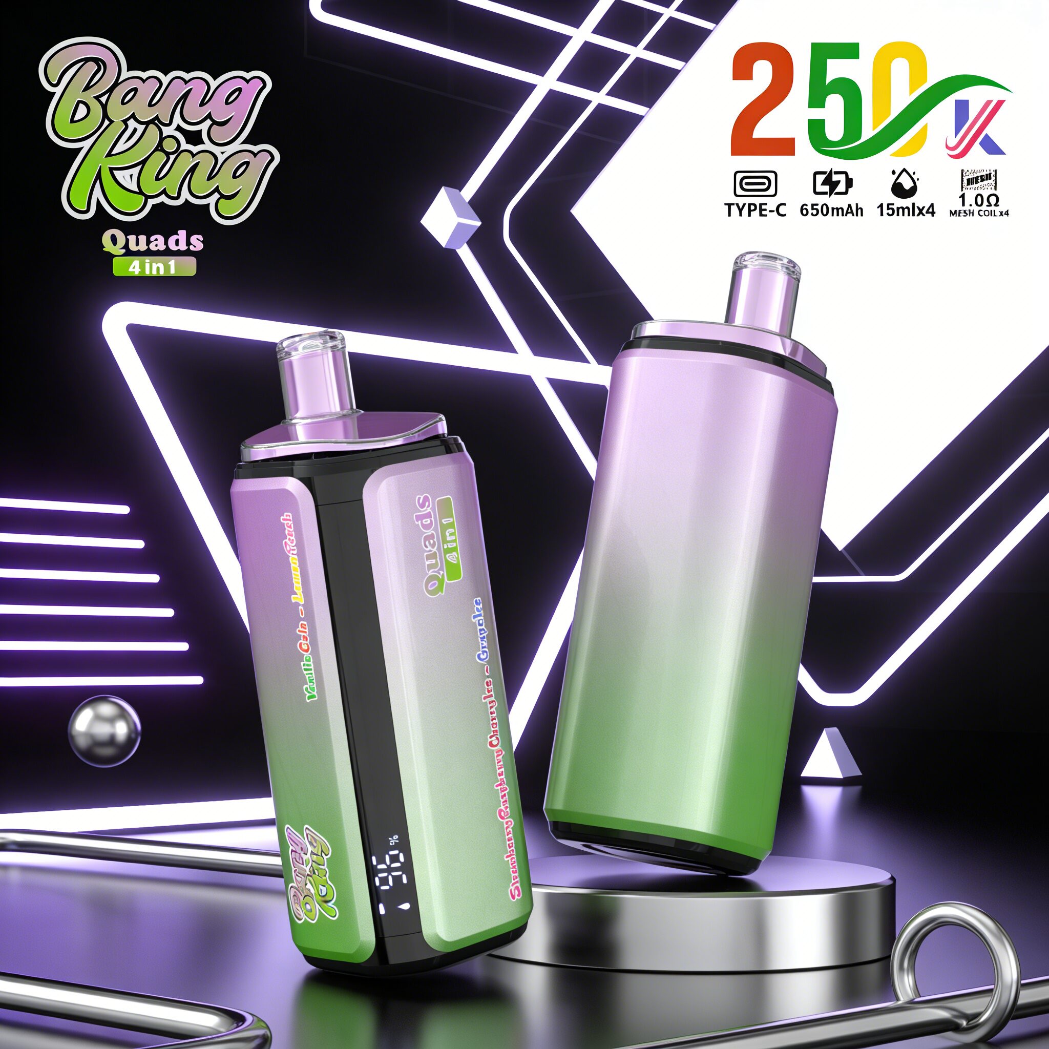 Bang King 250000 250K Puffs 4 In 1 Flavors Original Rechargeable LED Display Disposable Vape