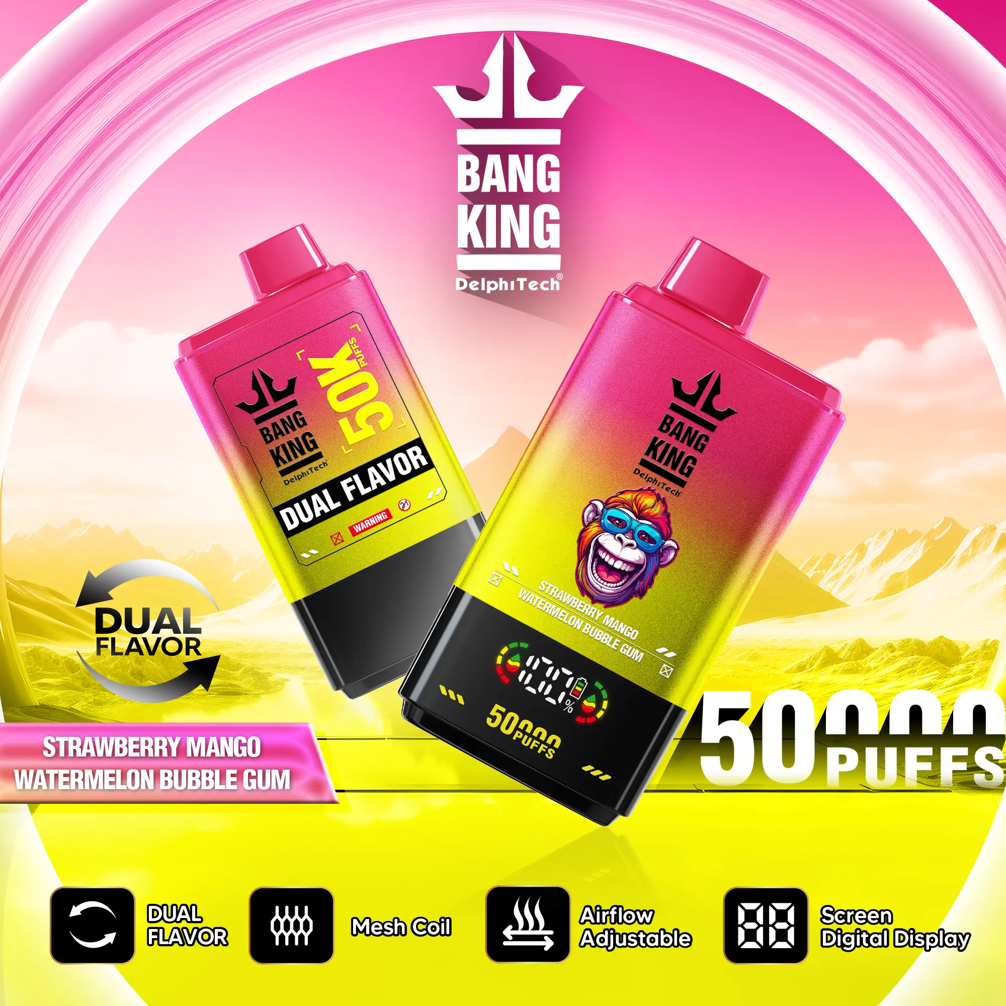 Bang King 50000 50k Puffs 2% 3% 5% Nicotine Double Taste LCD Display Disposable Vape - Image 14