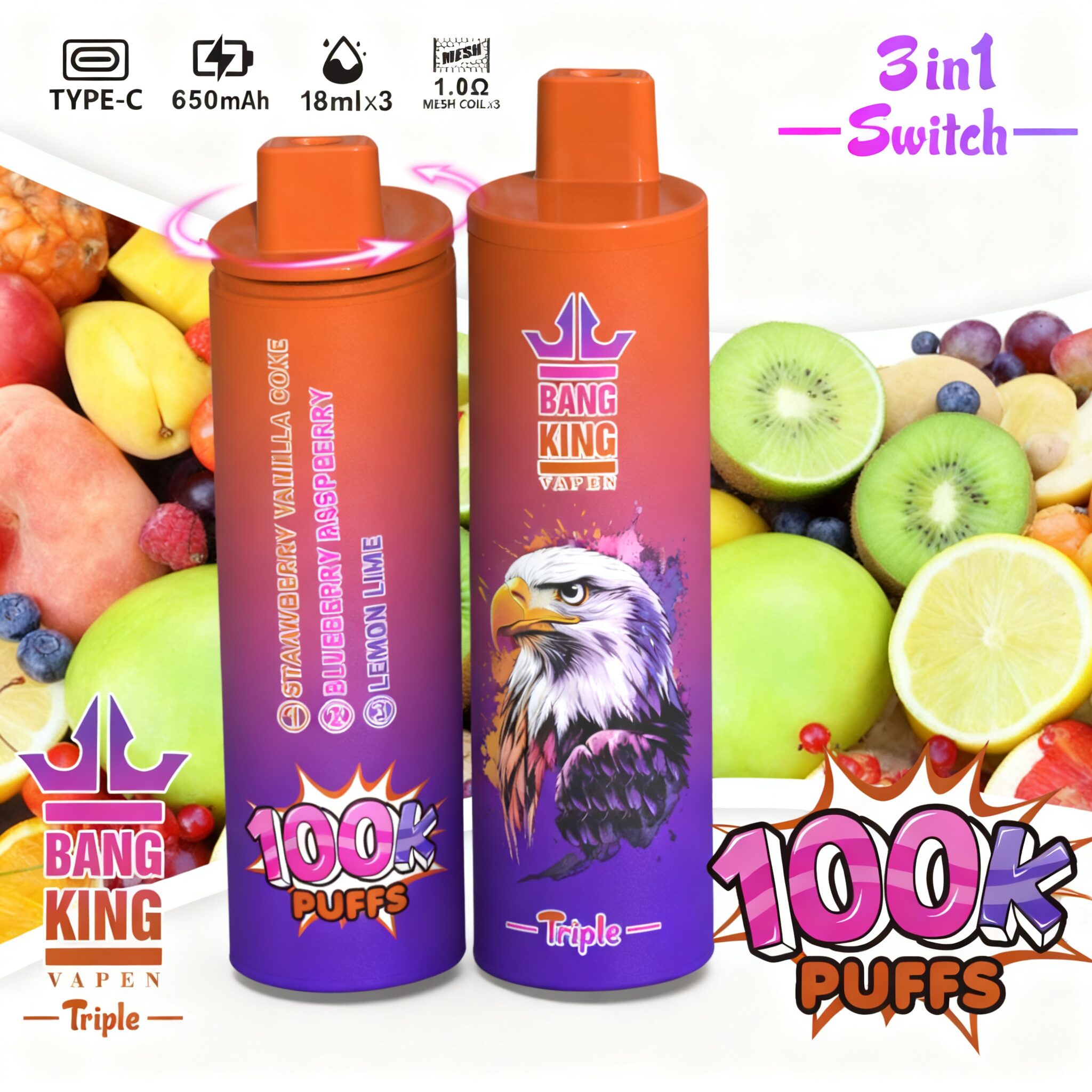 Bang King Triple 100000 100K Puffs 3 in 1 Flavors Original Rechargeable Disposable Vape - Image 15