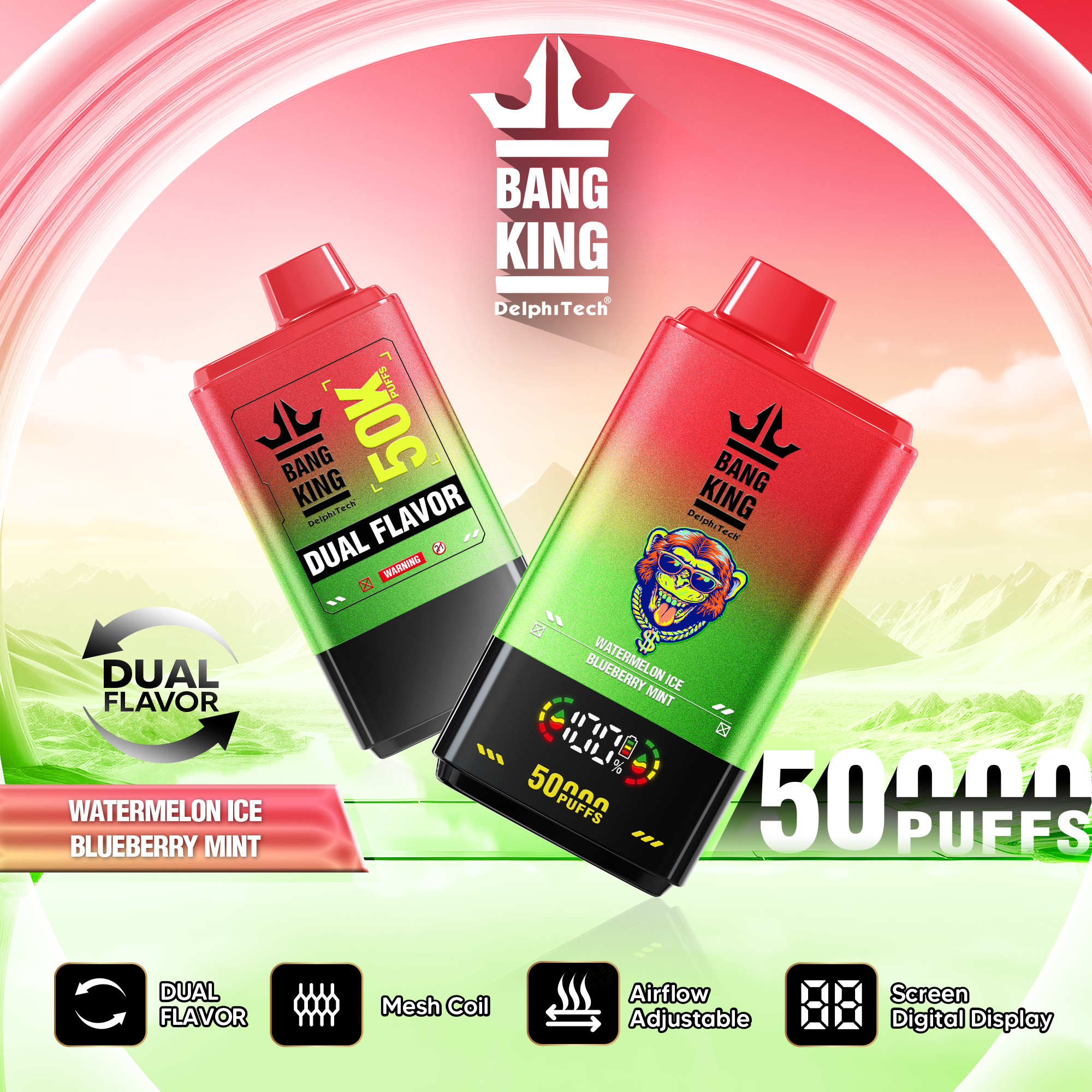 Bang King 50000 50k Puffs 2% 3% 5% Nicotine Double Taste LCD Display Disposable Vape - Image 5