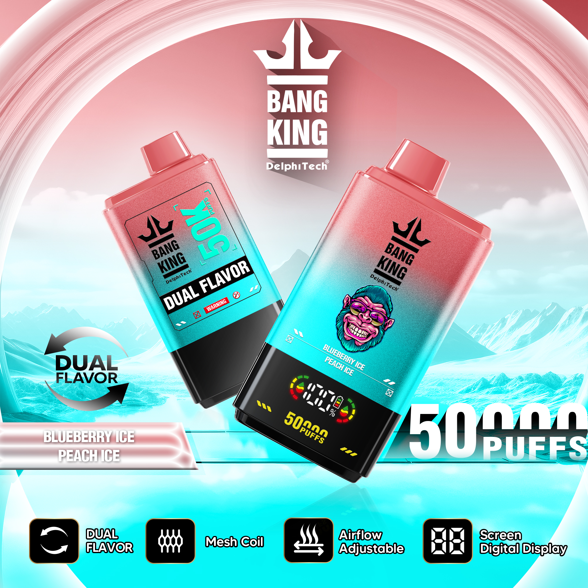 Bang King 50000 50k Puffs 2% 3% 5% Nicotine Double Taste LCD Display Disposable Vape - Image 27