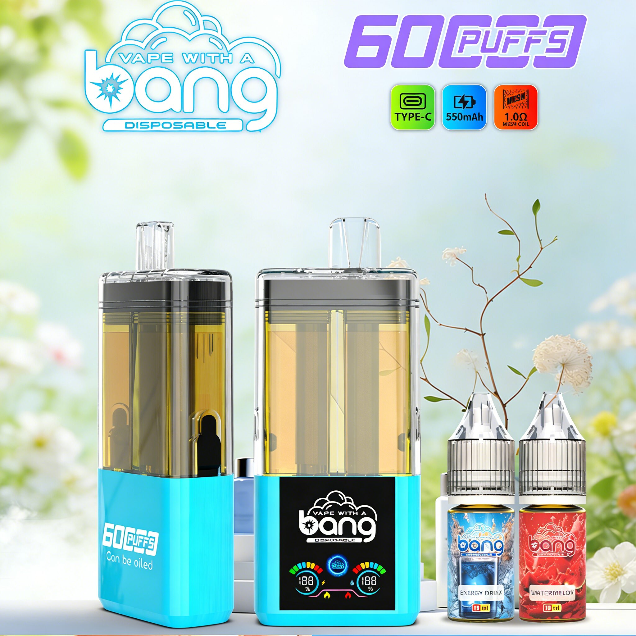 Bang 60K 60000 Puffs Dual Flavors Rechargeable Original Refillable Oil Vape