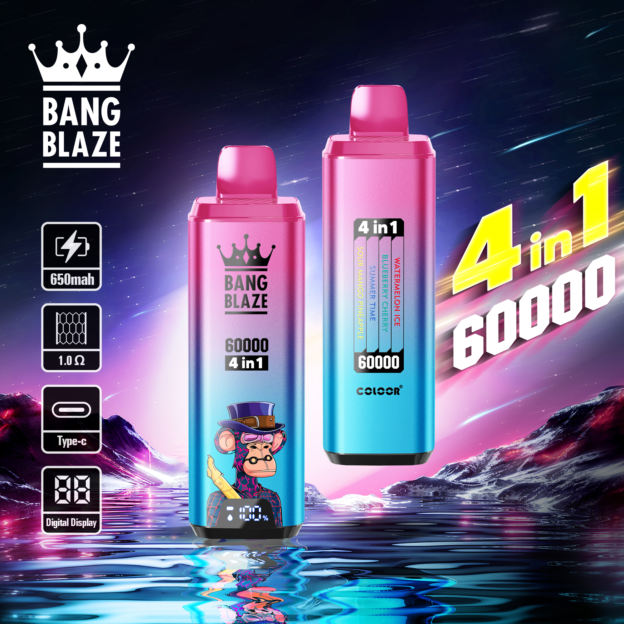 Bang Blaze 60000 60k Puffs 4 in 1 Flavors Newest Original Rechargeable LCD Display Disposable Vape - Image 7