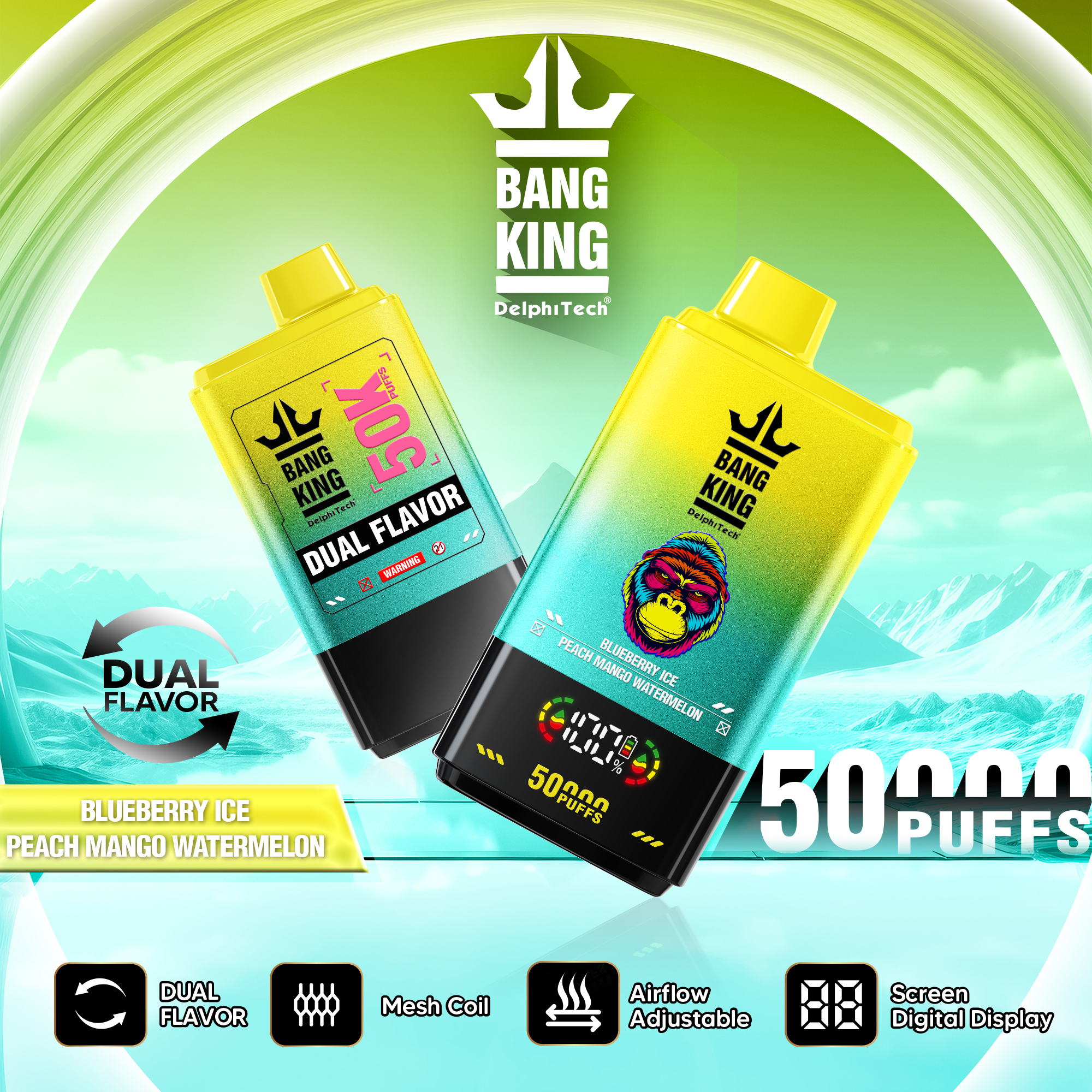 Bang King 50000 50k Puffs 2% 3% 5% Nicotine Double Taste LCD Display Disposable Vape - Image 25