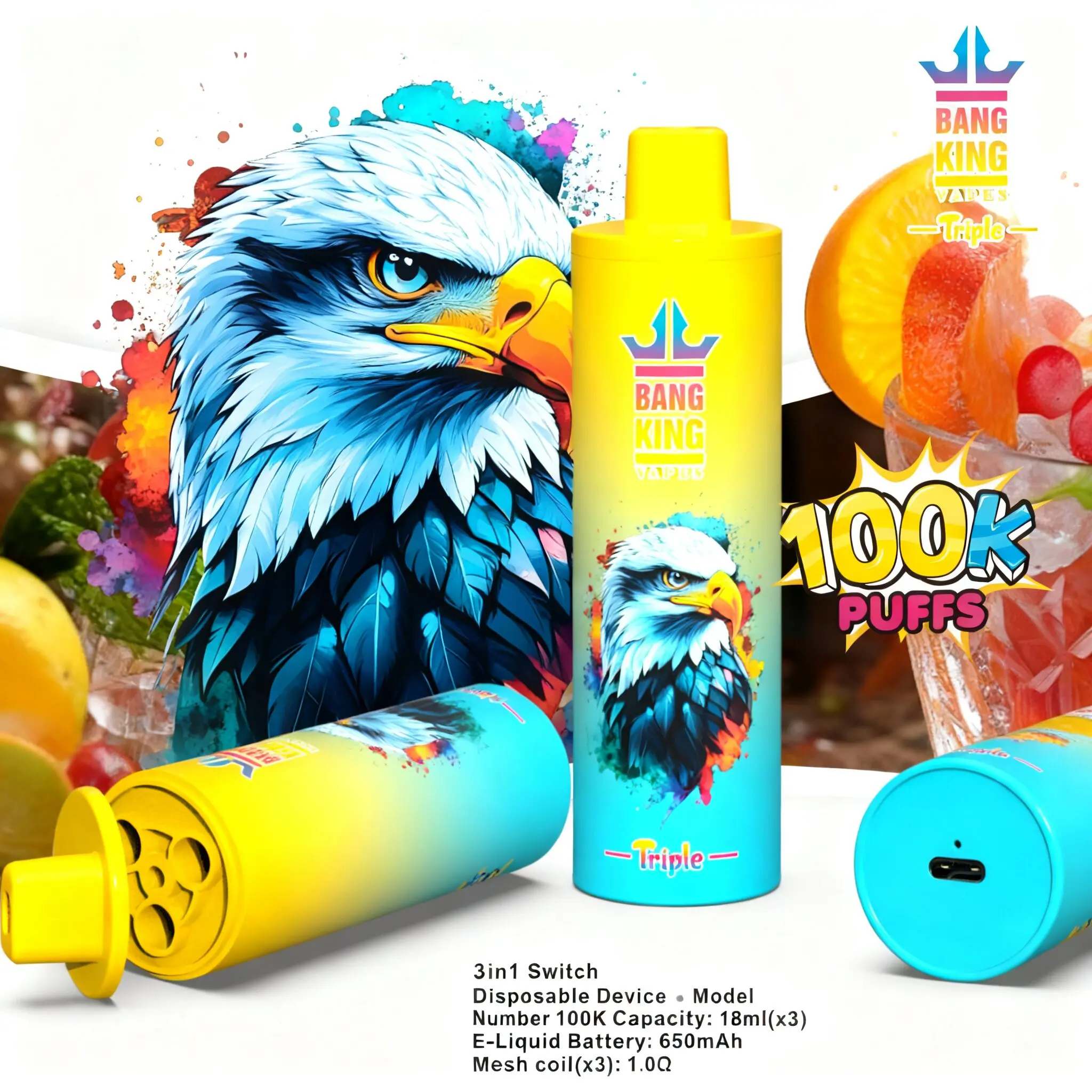 Bang King Triple 100000 100K Puffs 3 in 1 Flavors Original Rechargeable Disposable Vape - Image 4