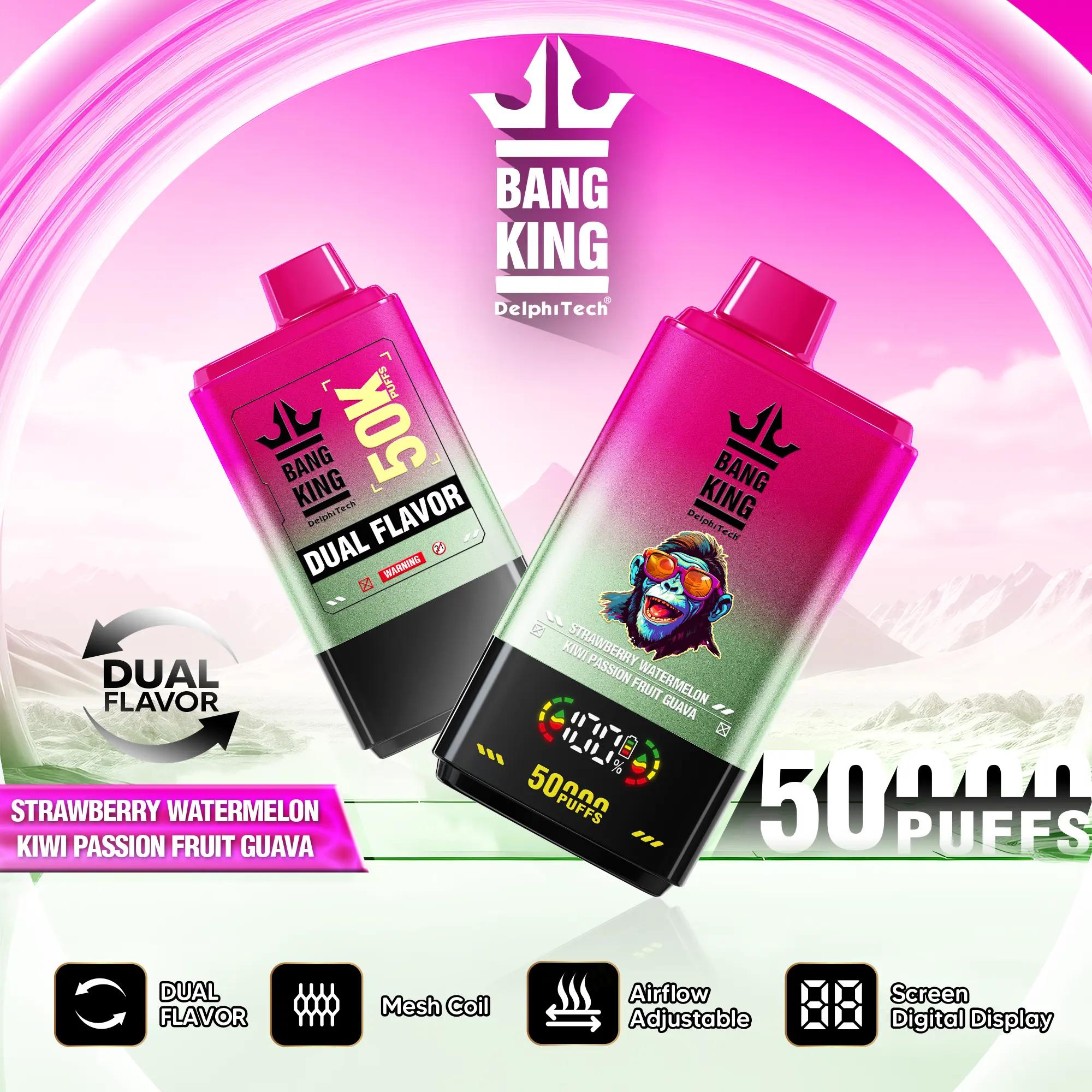 Bang King 50000 50k Puffs 2% 3% 5% Nicotine Double Taste LCD Display Disposable Vape - Image 10