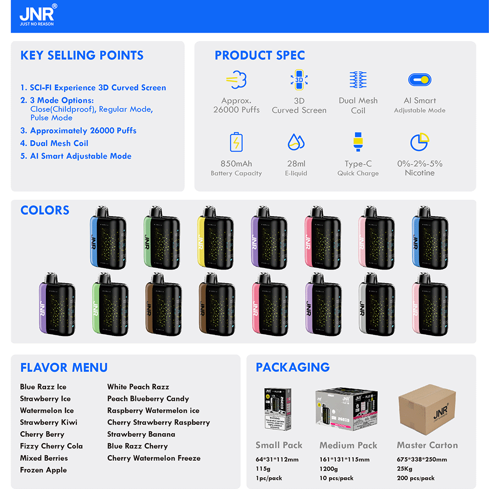 JNR Plus X 26000 26K Puffs Hottest LED Display Disposable Vape - Image 3