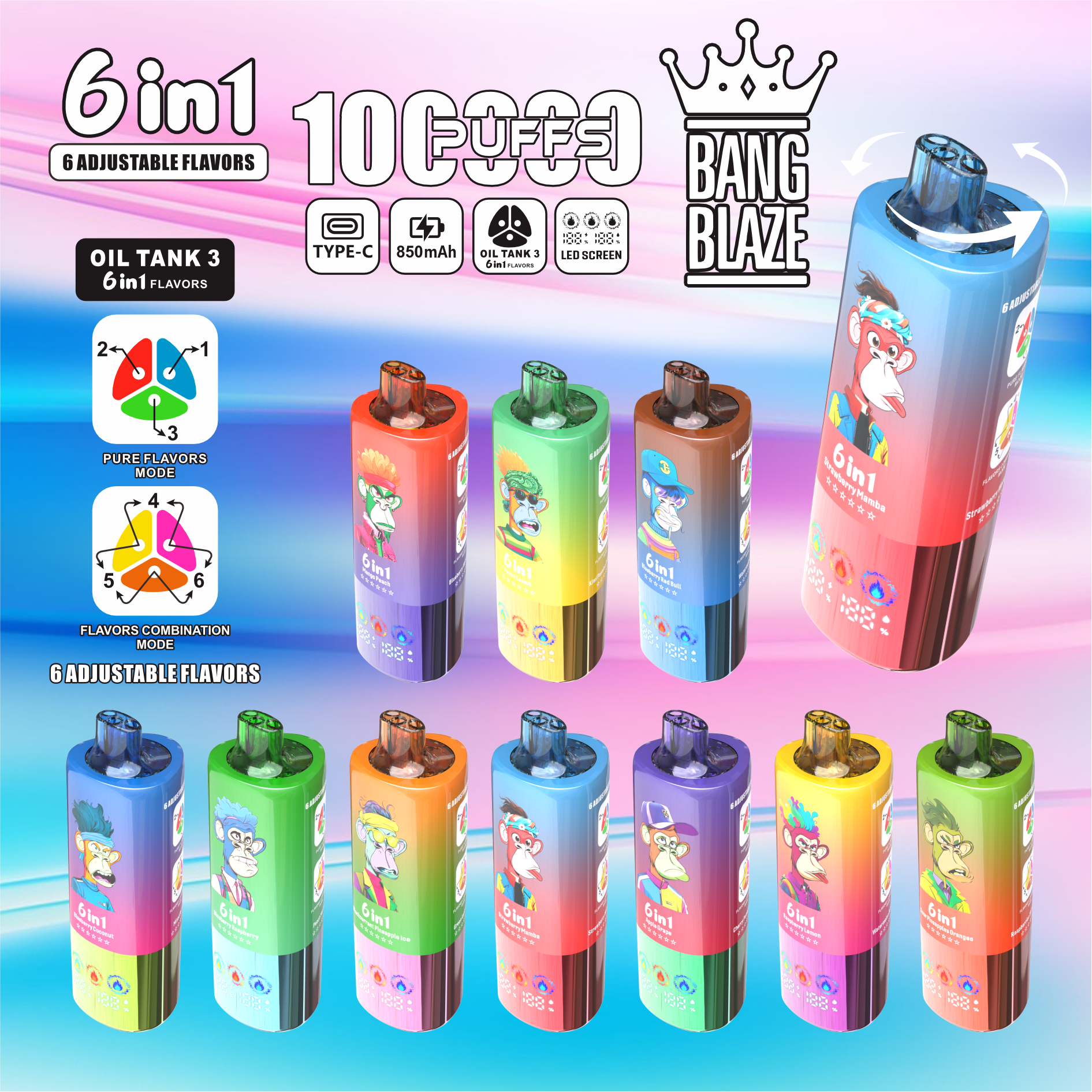 Bang Blaze 100000 100K Puffs 6 in 1 Flavors Newest Original Rechargeable LED Display Disposable Vape - Image 2