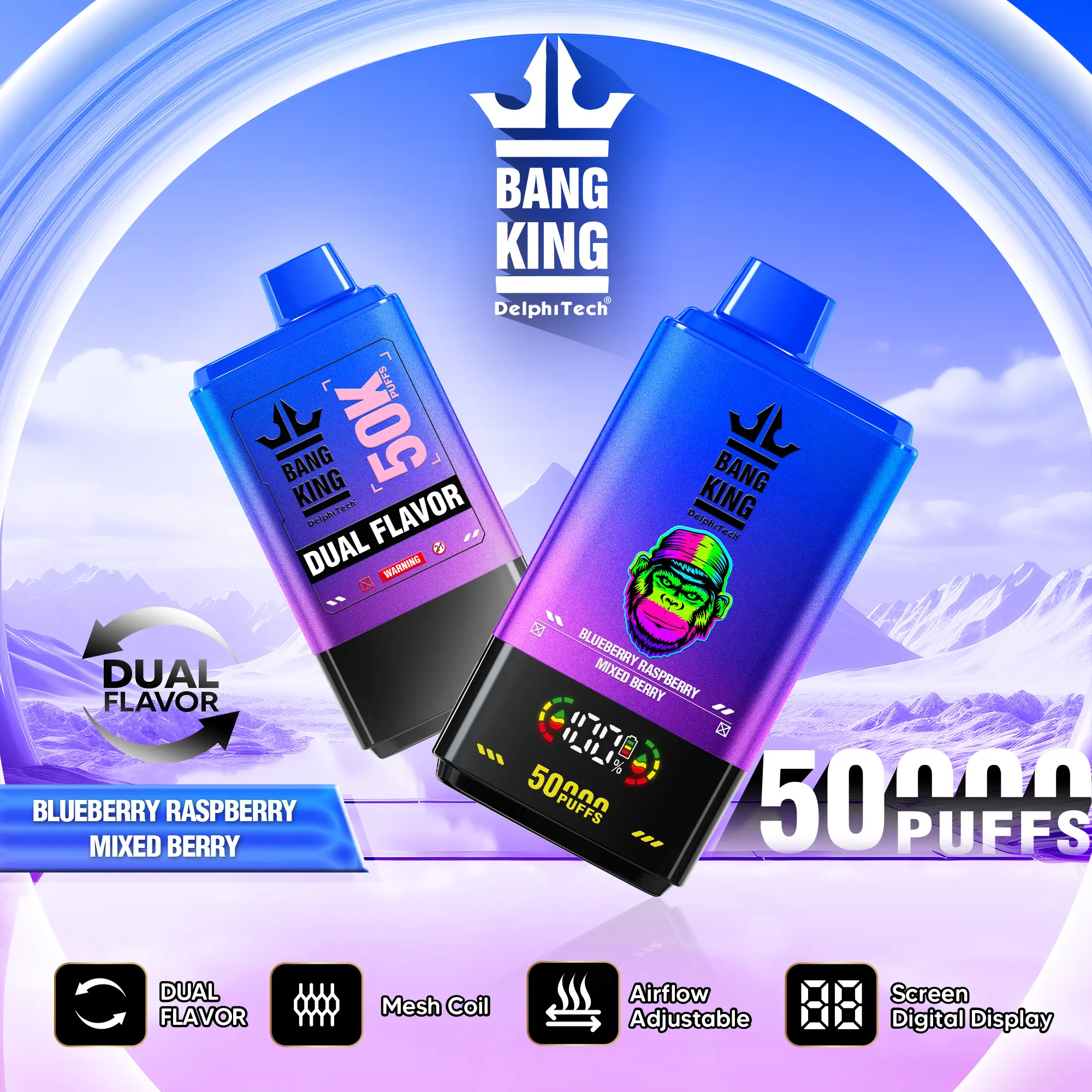 Bang King 50000 50k Puffs 2% 3% 5% Nicotine Double Taste LCD Display Disposable Vape - Image 22