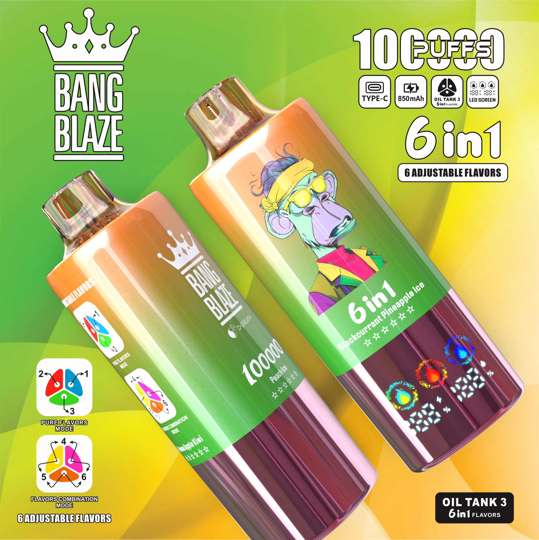 Bang Blaze 100000 100K Puffs 6 in 1 Flavors Newest Original Rechargeable LED Display Disposable Vape - Image 10