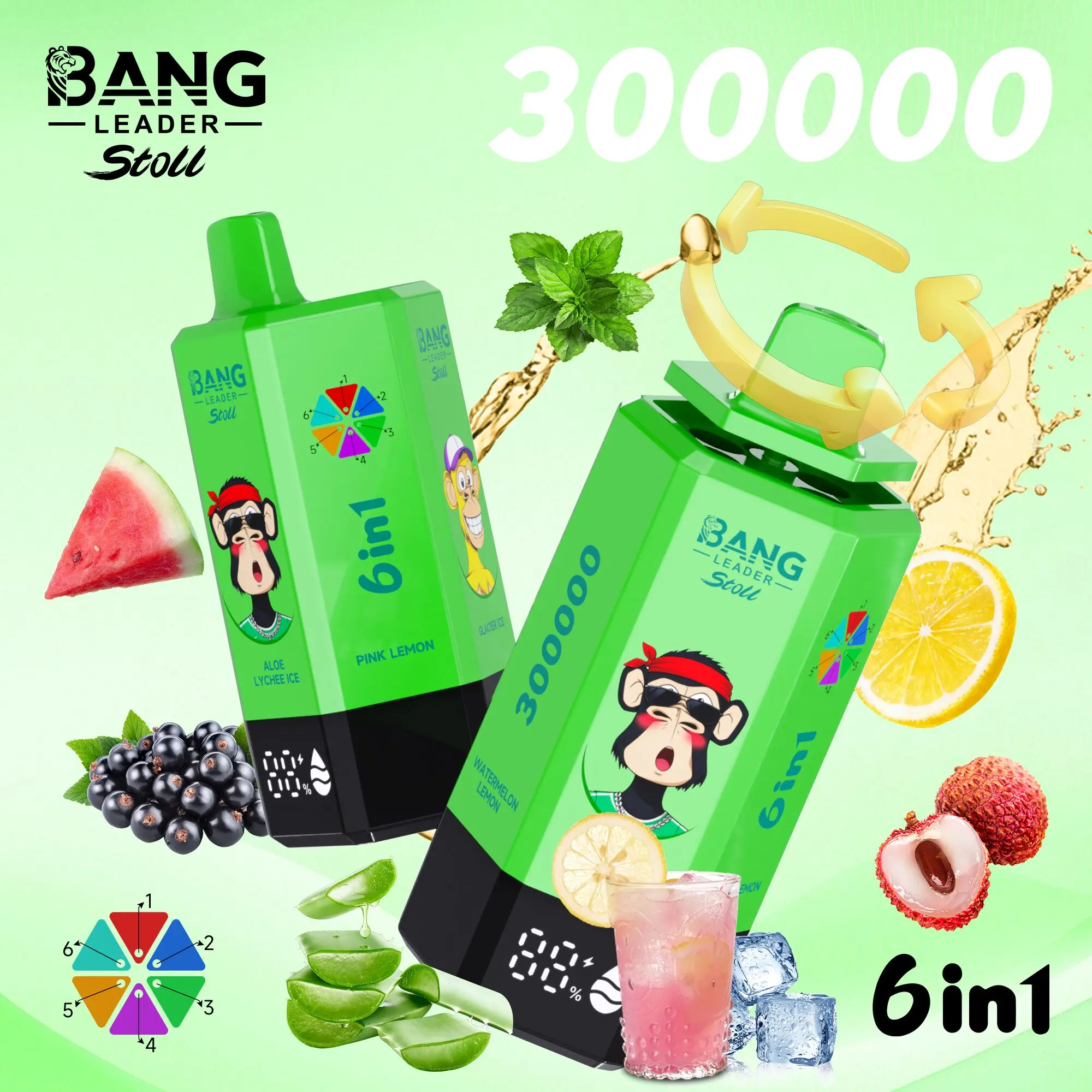 Bang Leader 300K 300000 Puffs 6-in-1 Flavors Rechargeable LED Display Disposable Vape - Image 28