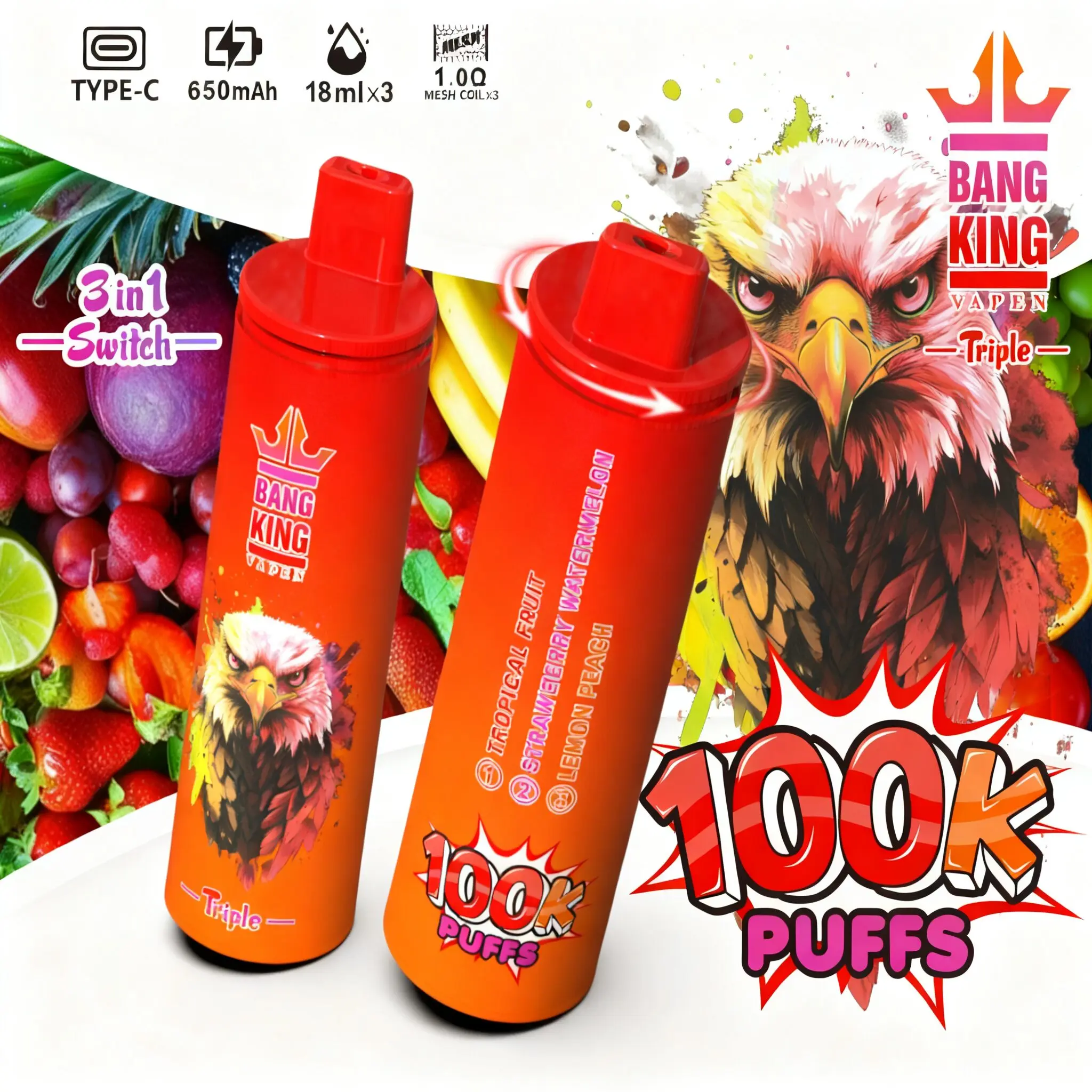 Bang King Triple 100000 100K Puffs 3 in 1 Flavors Original Rechargeable Disposable Vape - Image 18