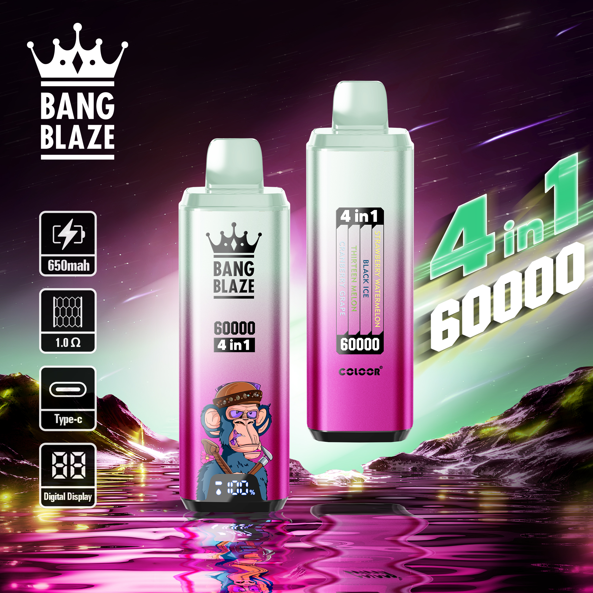 Bang Blaze 60000 60k Puffs 4 in 1 Flavors Newest Original Rechargeable LCD Display Disposable Vape - Image 11