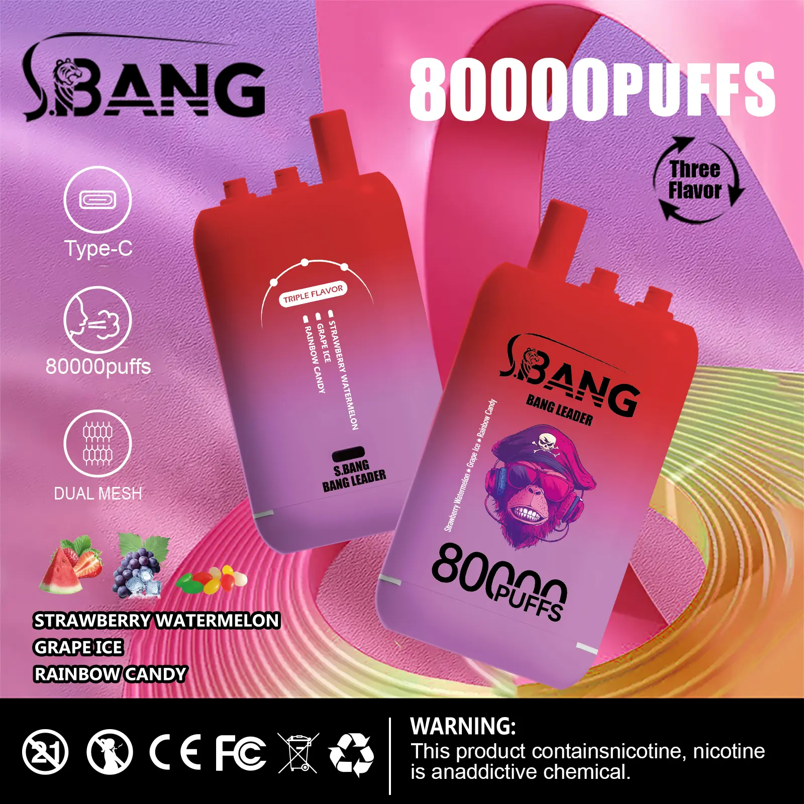 Bang Leader 80000 80K Puffs 3 in 1 Flavors Newest Original Rechargeable Disposable Vape - Image 12