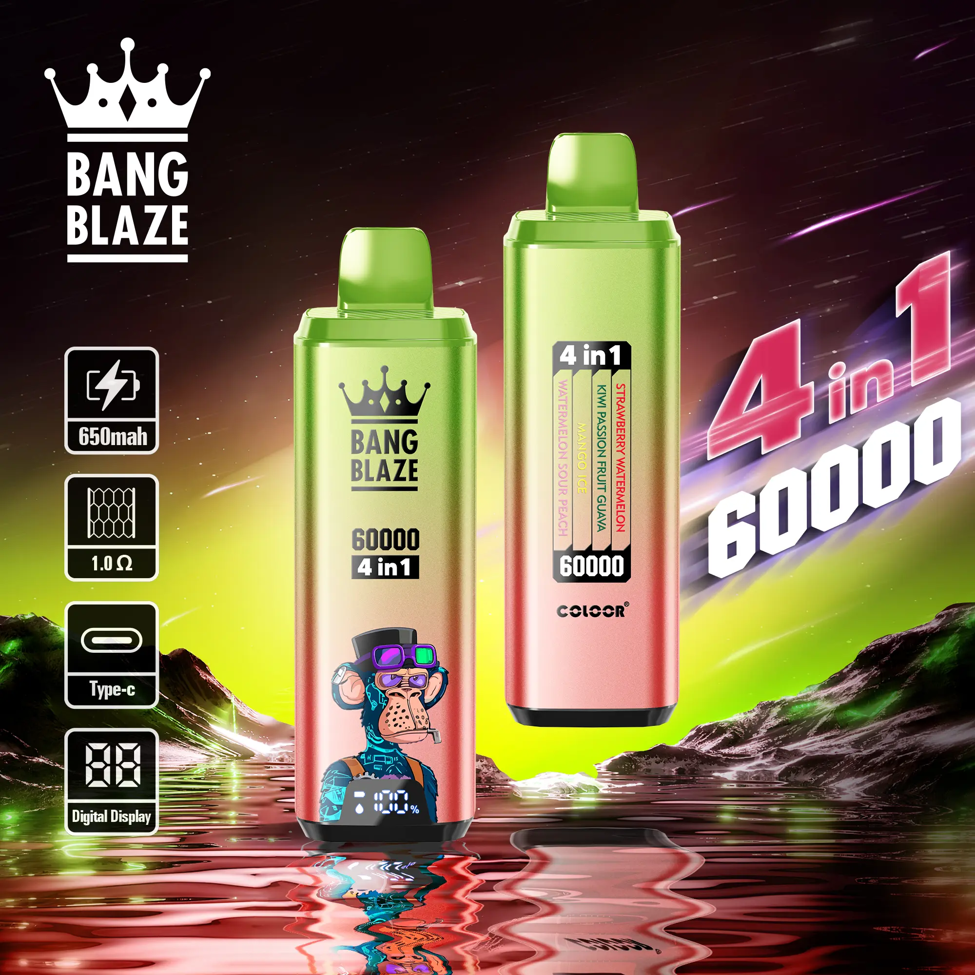 Bang Blaze 60000 60k Puffs 4 in 1 Flavors Newest Original Rechargeable LCD Display Disposable Vape - Image 10