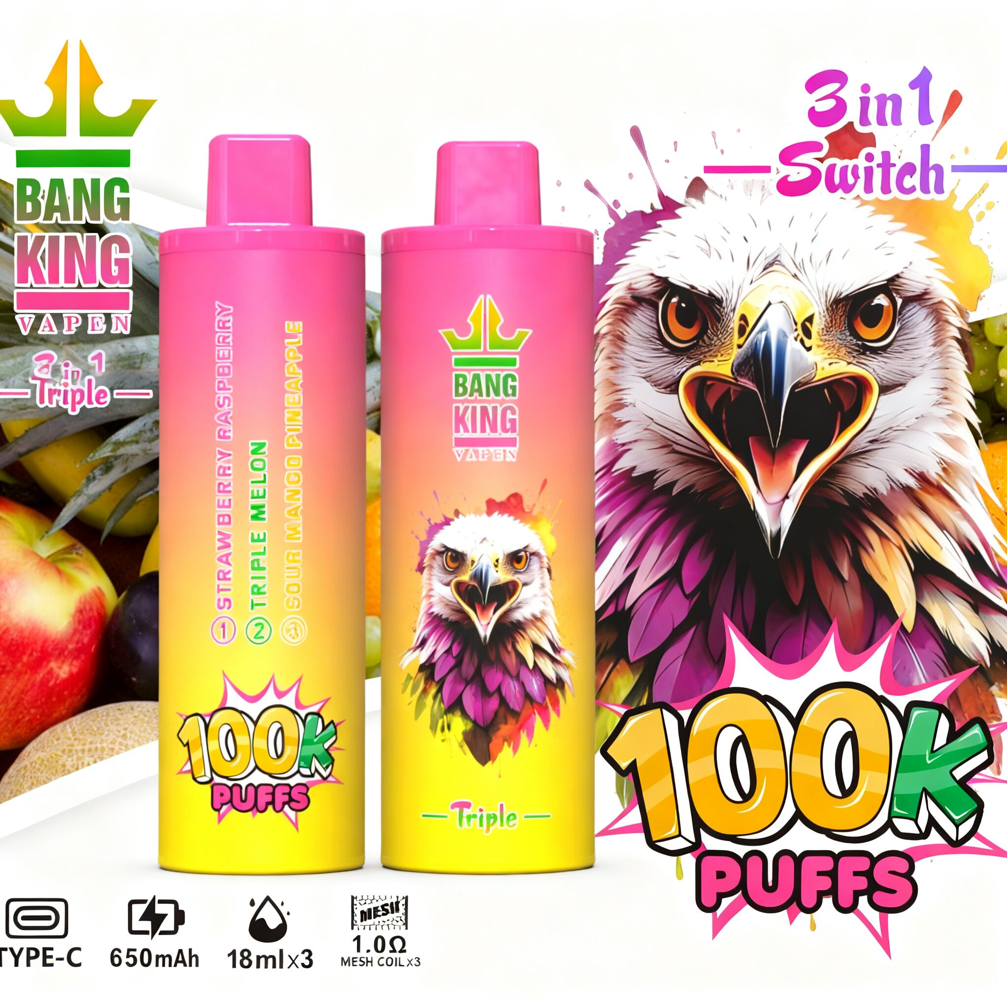 Bang King Triple 100000 100K Puffs 3 in 1 Flavors Original Rechargeable Disposable Vape - Image 13