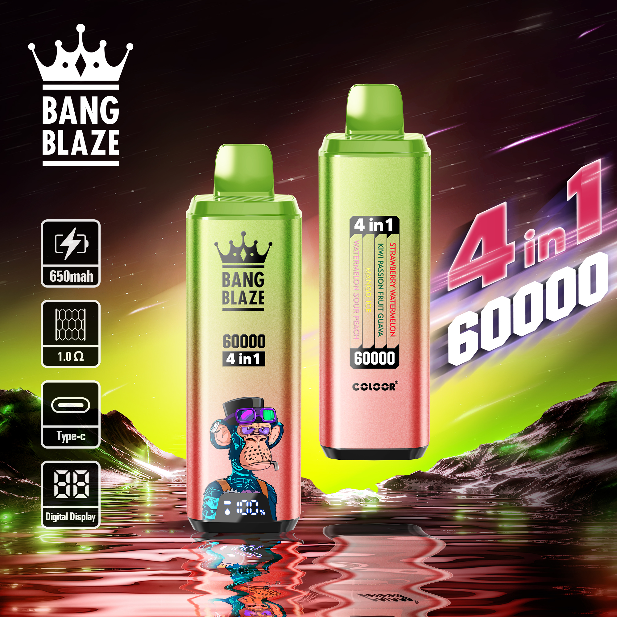 Bang Blaze 60000 60k Puffs 4 in 1 Flavors Newest Original Rechargeable LCD Display Disposable Vape - Image 9