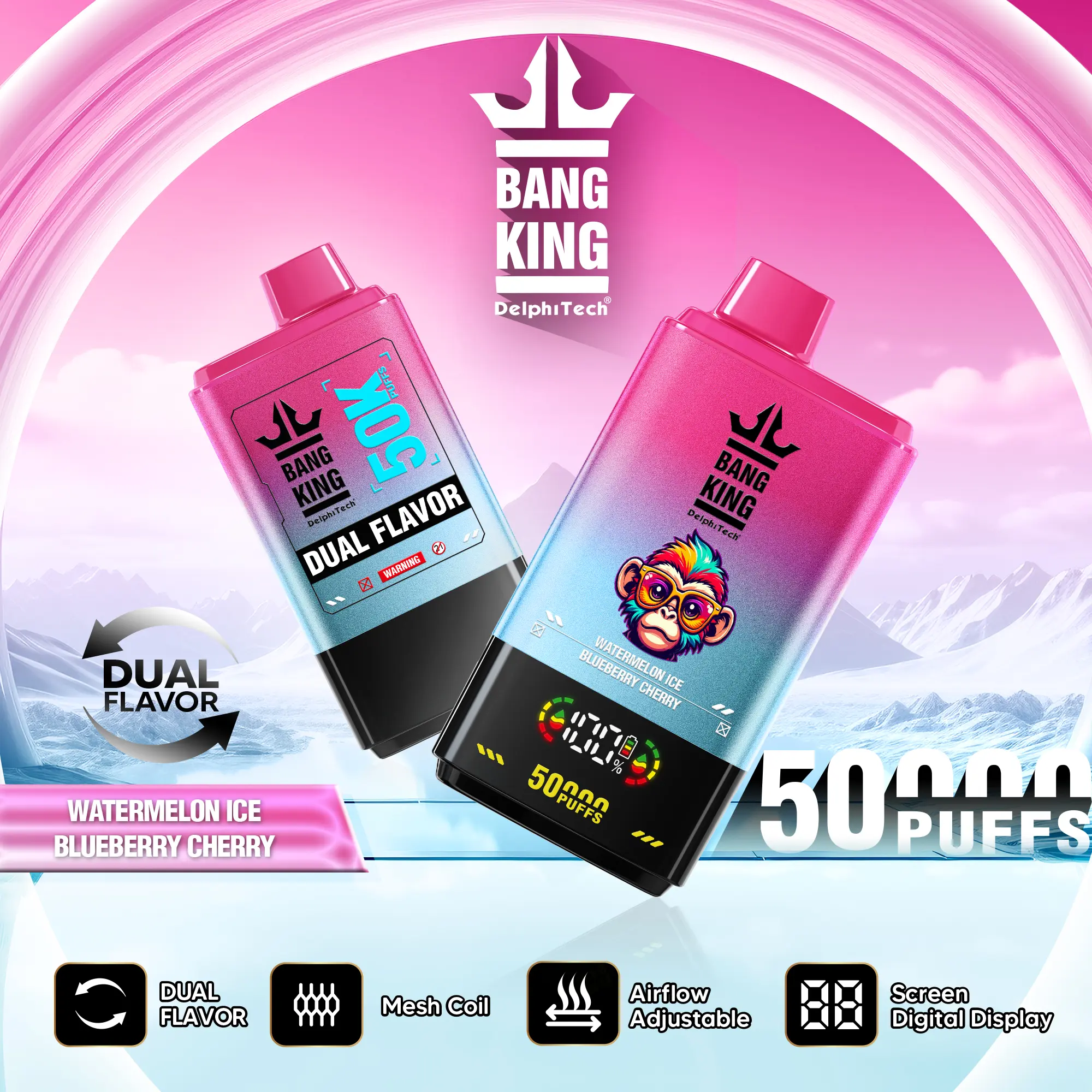 Bang King 50000 50k Puffs 2% 3% 5% Nicotine Double Taste LCD Display Disposable Vape - Image 8