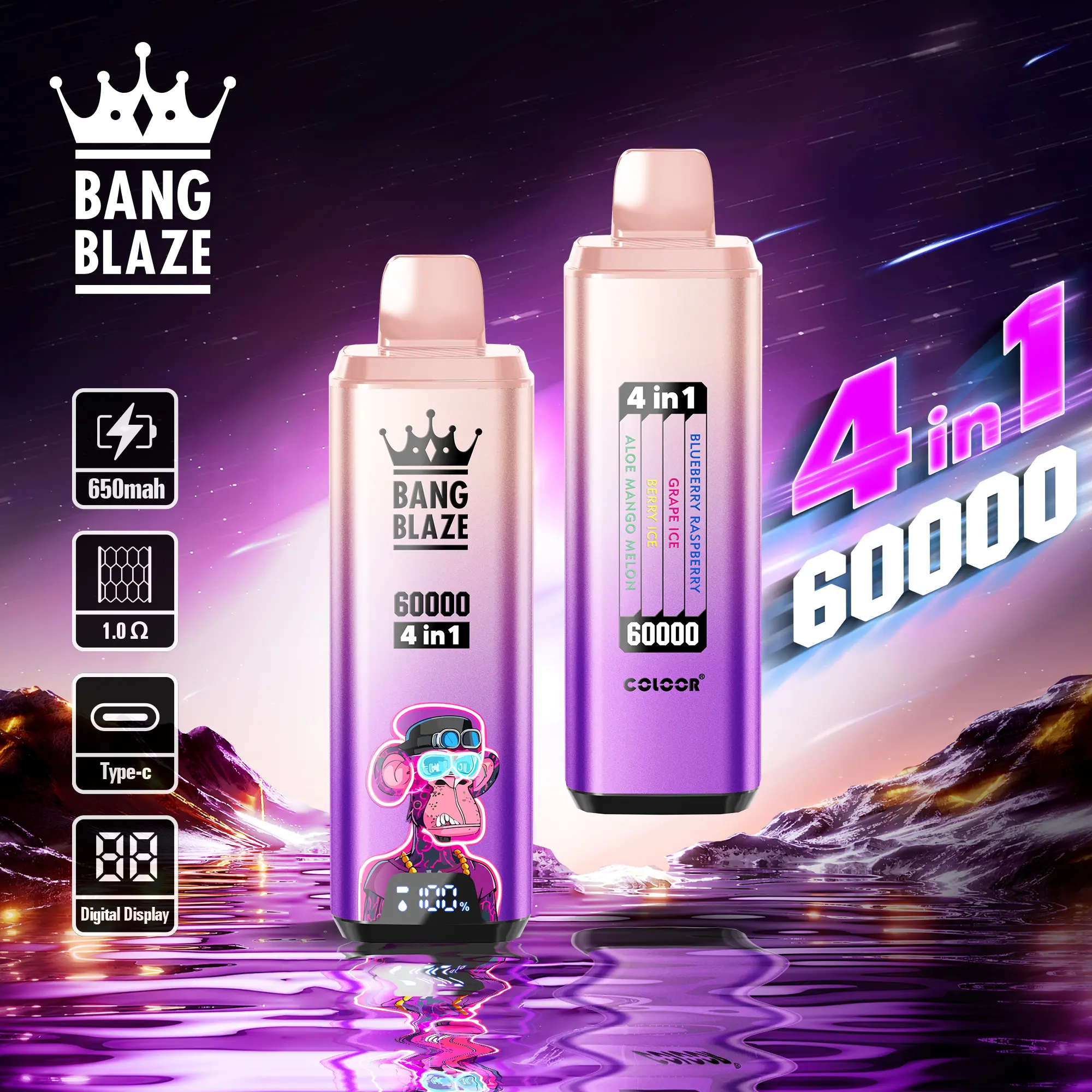 Bang Blaze 60000 60k Puffs 4 in 1 Flavors Newest Original Rechargeable LCD Display Disposable Vape - Image 24