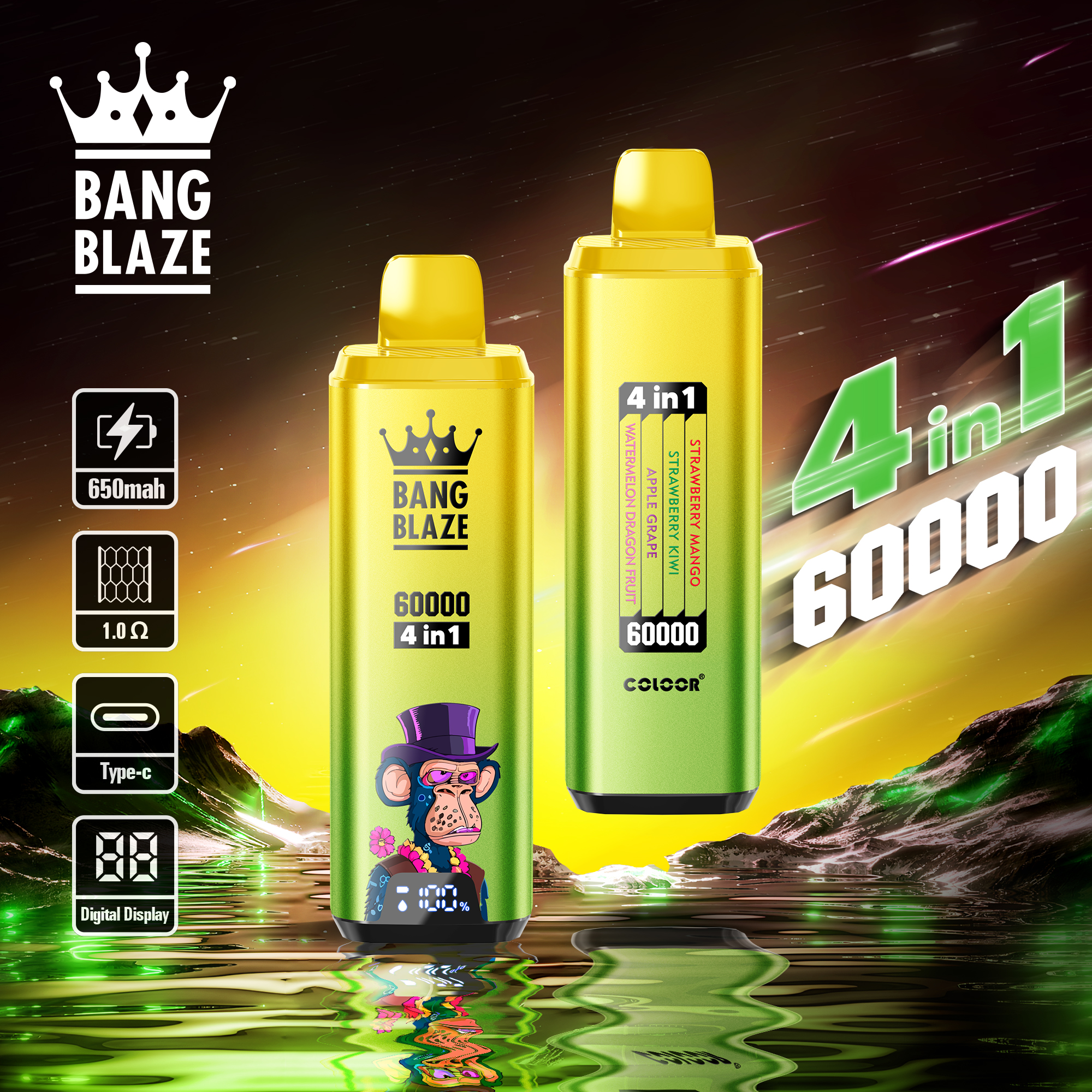Bang Blaze 60000 60k Puffs 4 in 1 Flavors Newest Original Rechargeable LCD Display Disposable Vape - Image 15