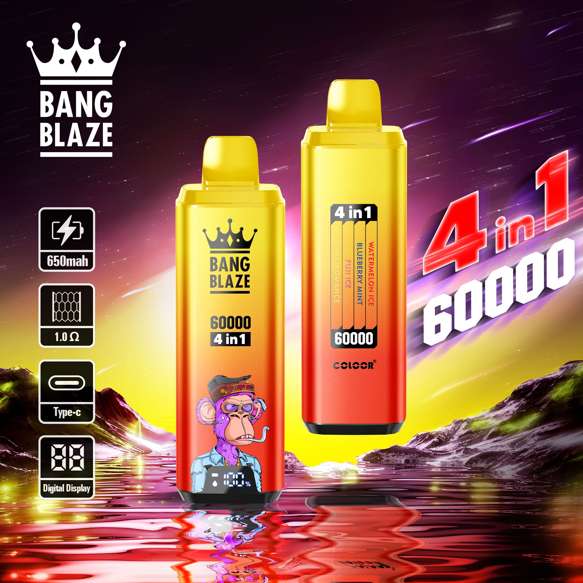 Bang Blaze 60000 60k Puffs 4 in 1 Flavors Newest Original Rechargeable LCD Display Disposable Vape - Image 5