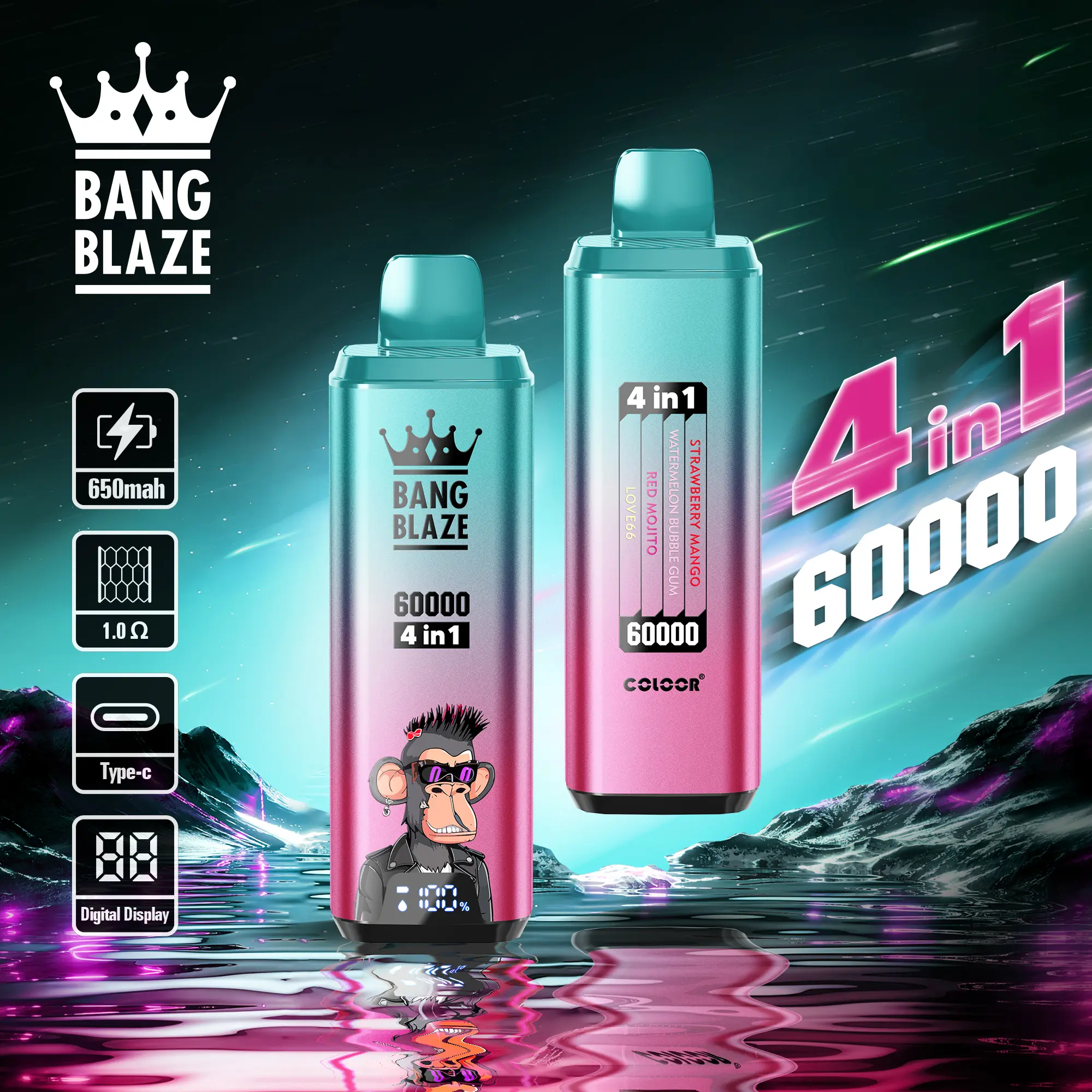 Bang Blaze 60000 60k Puffs 4 in 1 Flavors Newest Original Rechargeable LCD Display Disposable Vape - Image 14