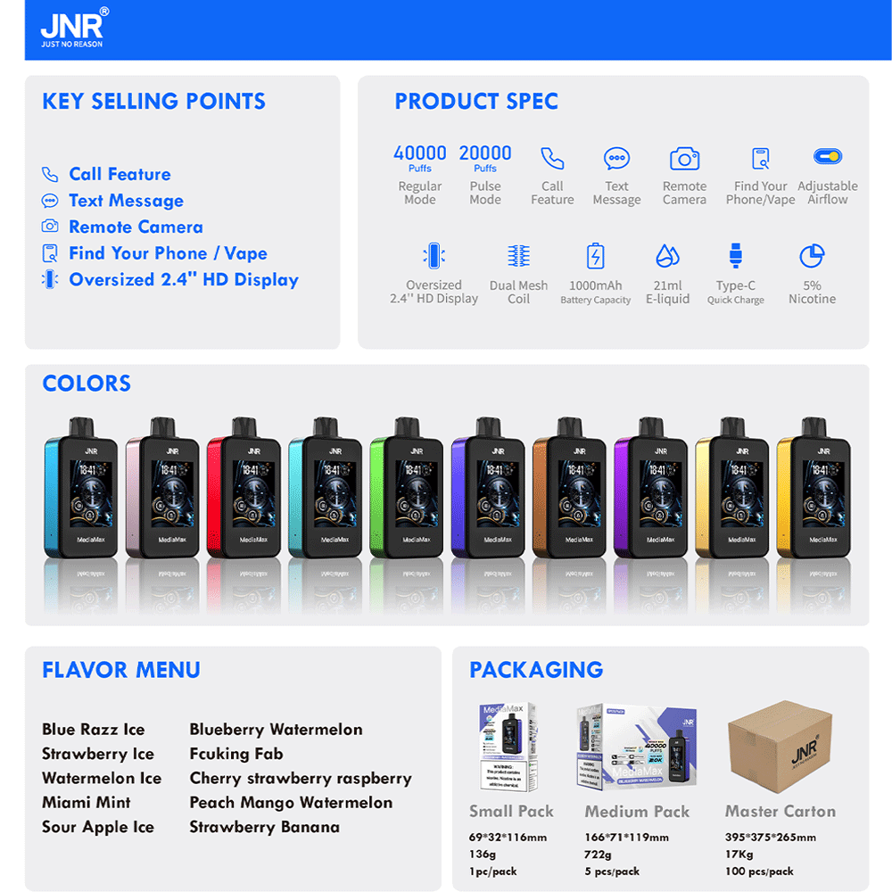 JNR Media Max 40000 40K Puffs Original Intelligent Disposable Vape - Image 5