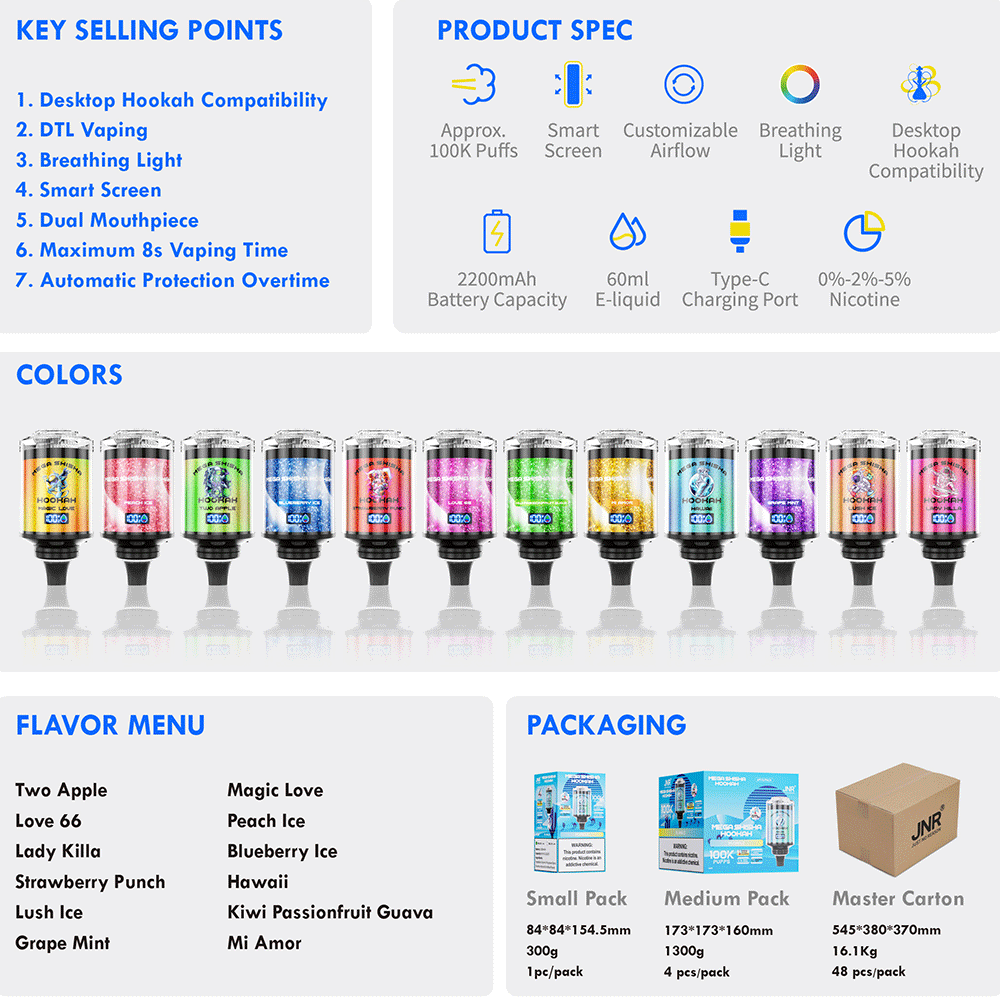 JNR Mega Shisha Hookah 100000 100K Puffs Large Capacity LED Display Disposable Vape - Image 3