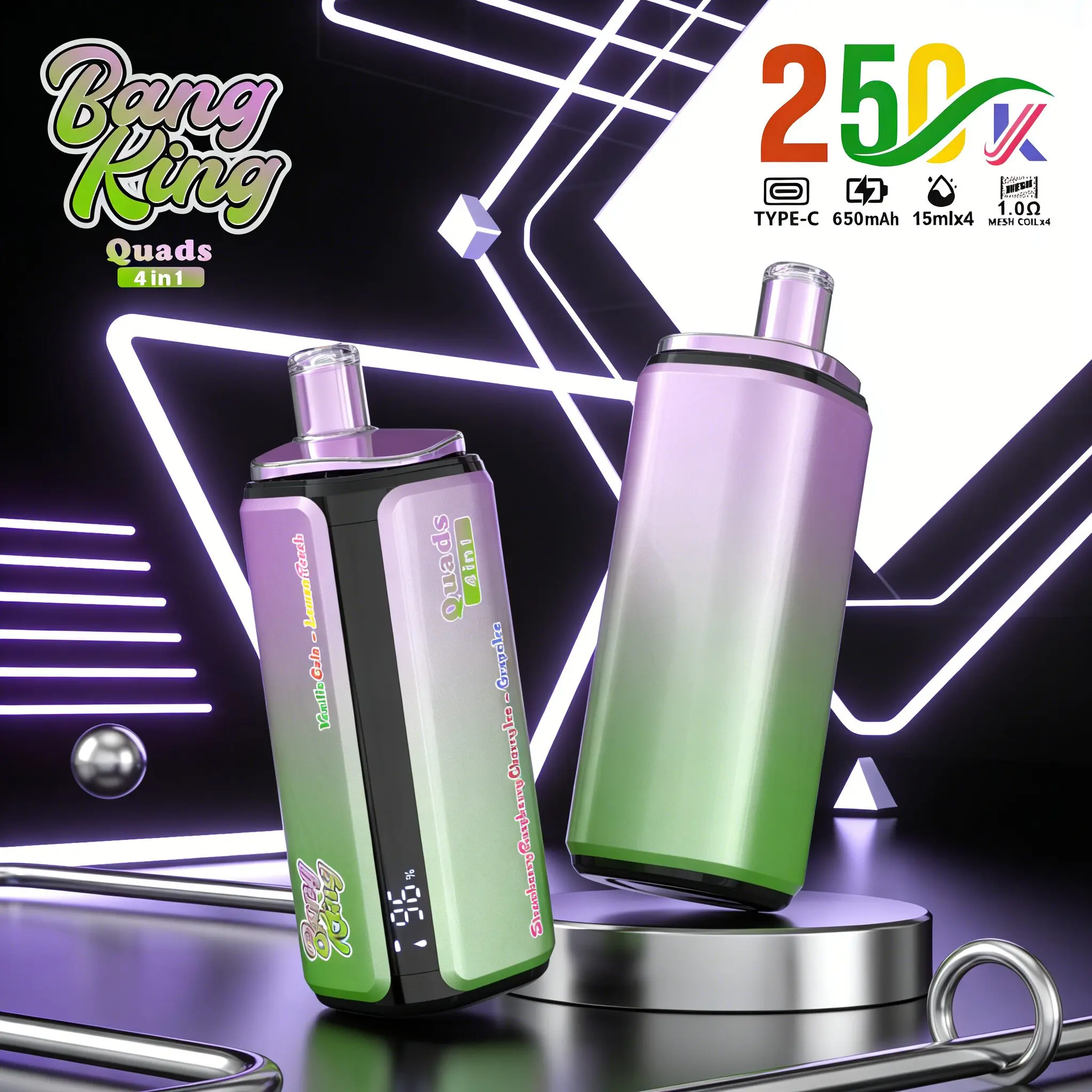 Bang King 250000 250K Puffs 4 In 1 Flavors Original Rechargeable LED Display Disposable Vape - Image 2