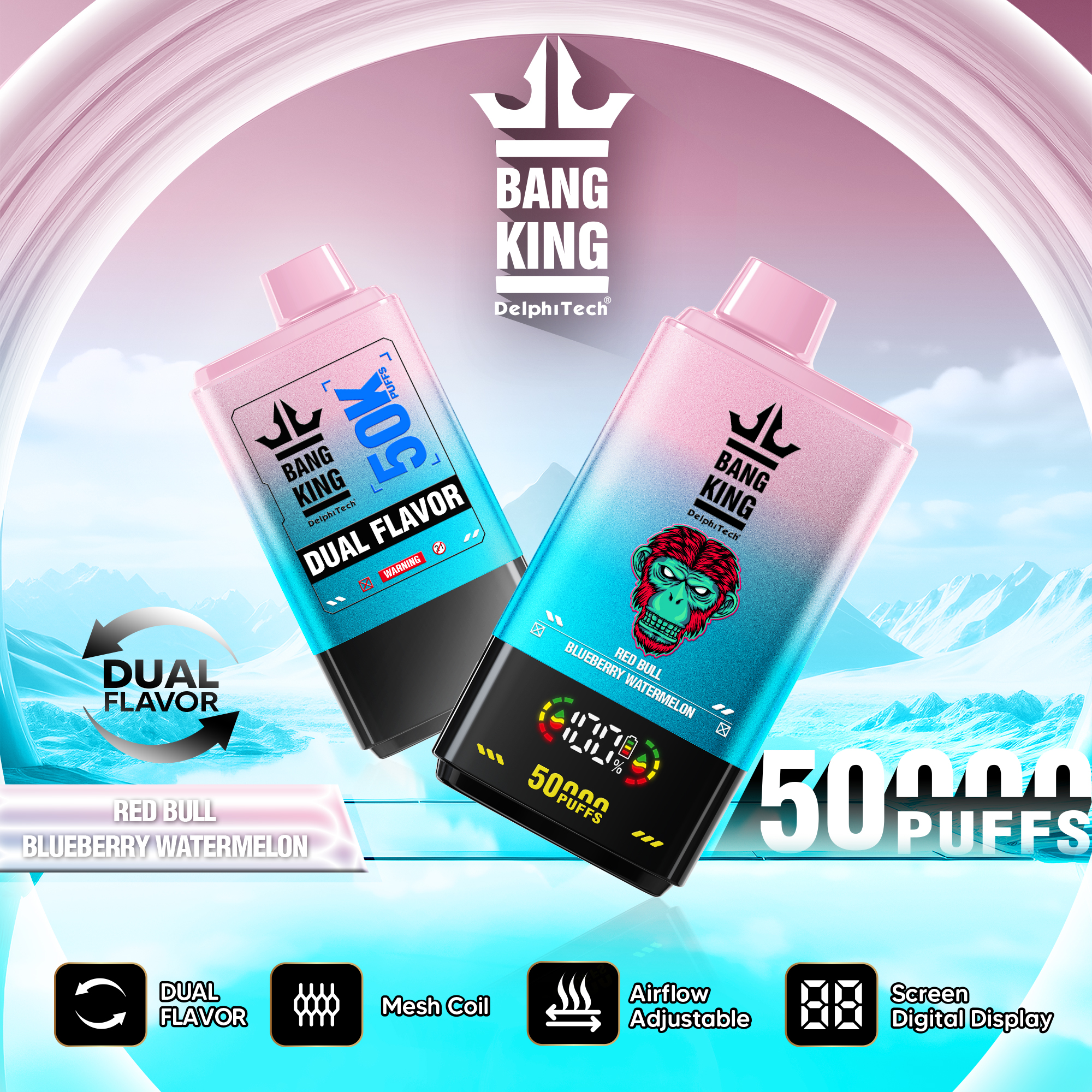 Bang King 50000 50k Puffs 2% 3% 5% Nicotine Double Taste LCD Display Disposable Vape - Image 19