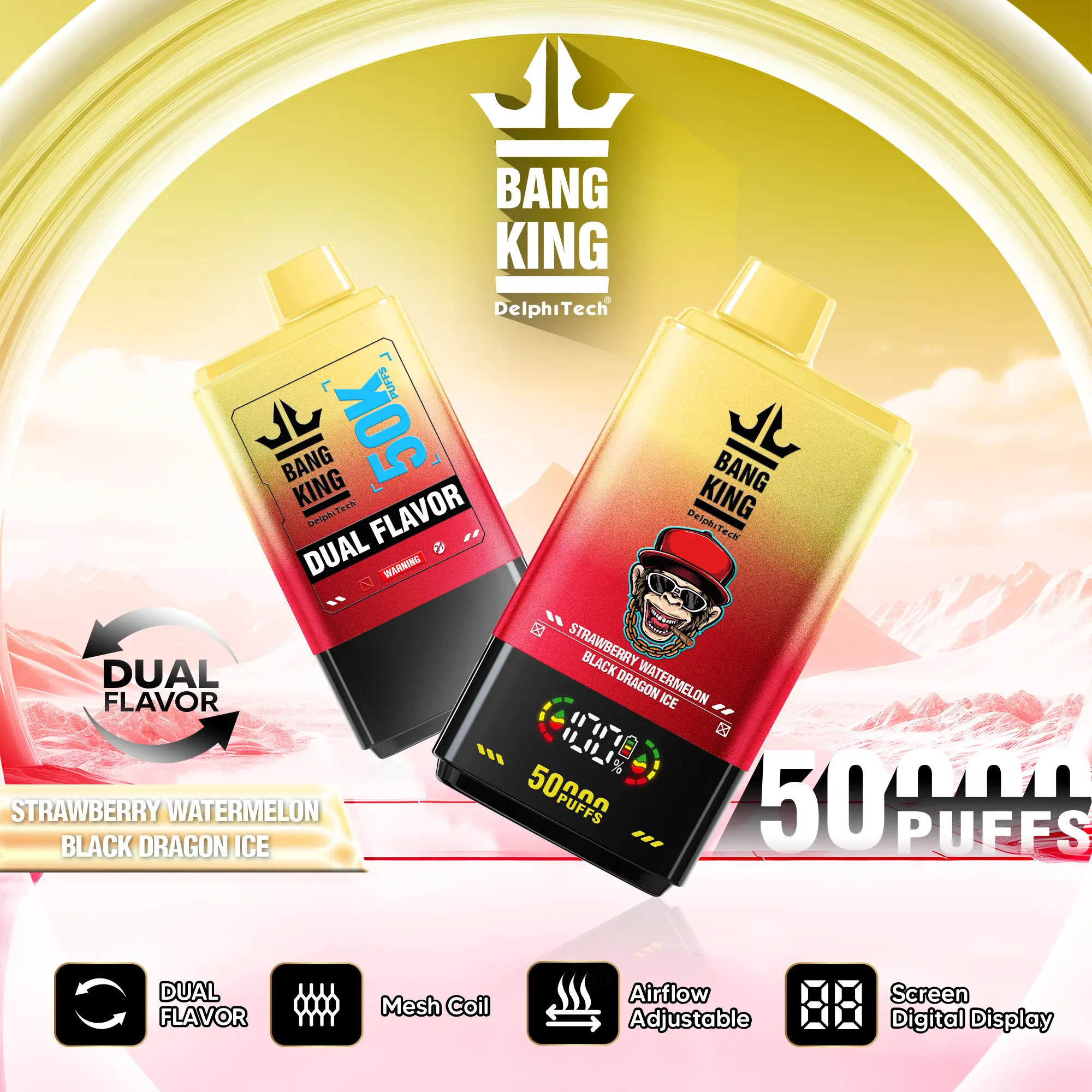 Bang King 50000 50k Puffs 2% 3% 5% Nicotine Double Taste LCD Display Disposable Vape - Image 12