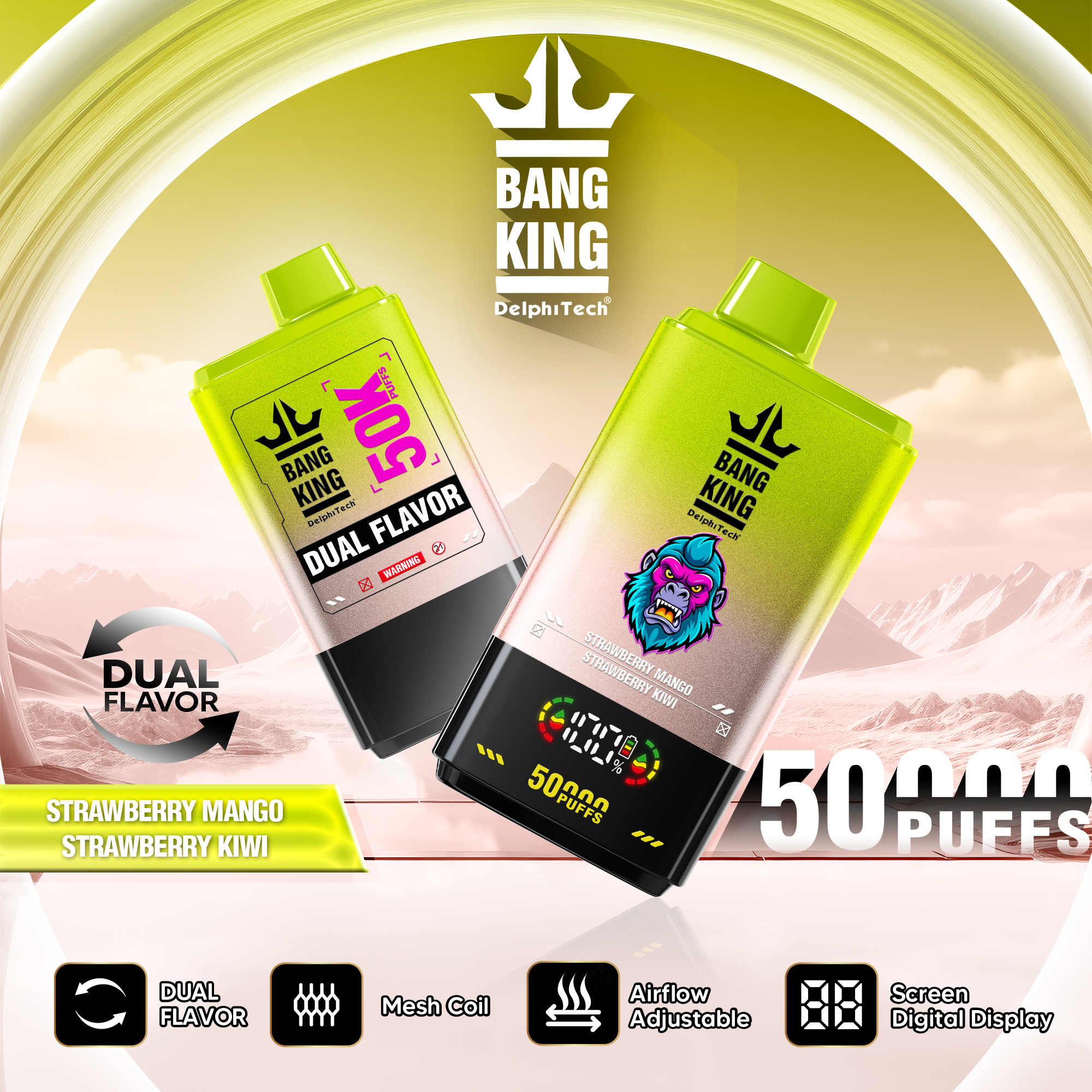 Bang King 50000 50k Puffs 2% 3% 5% Nicotine Double Taste LCD Display Disposable Vape - Image 15